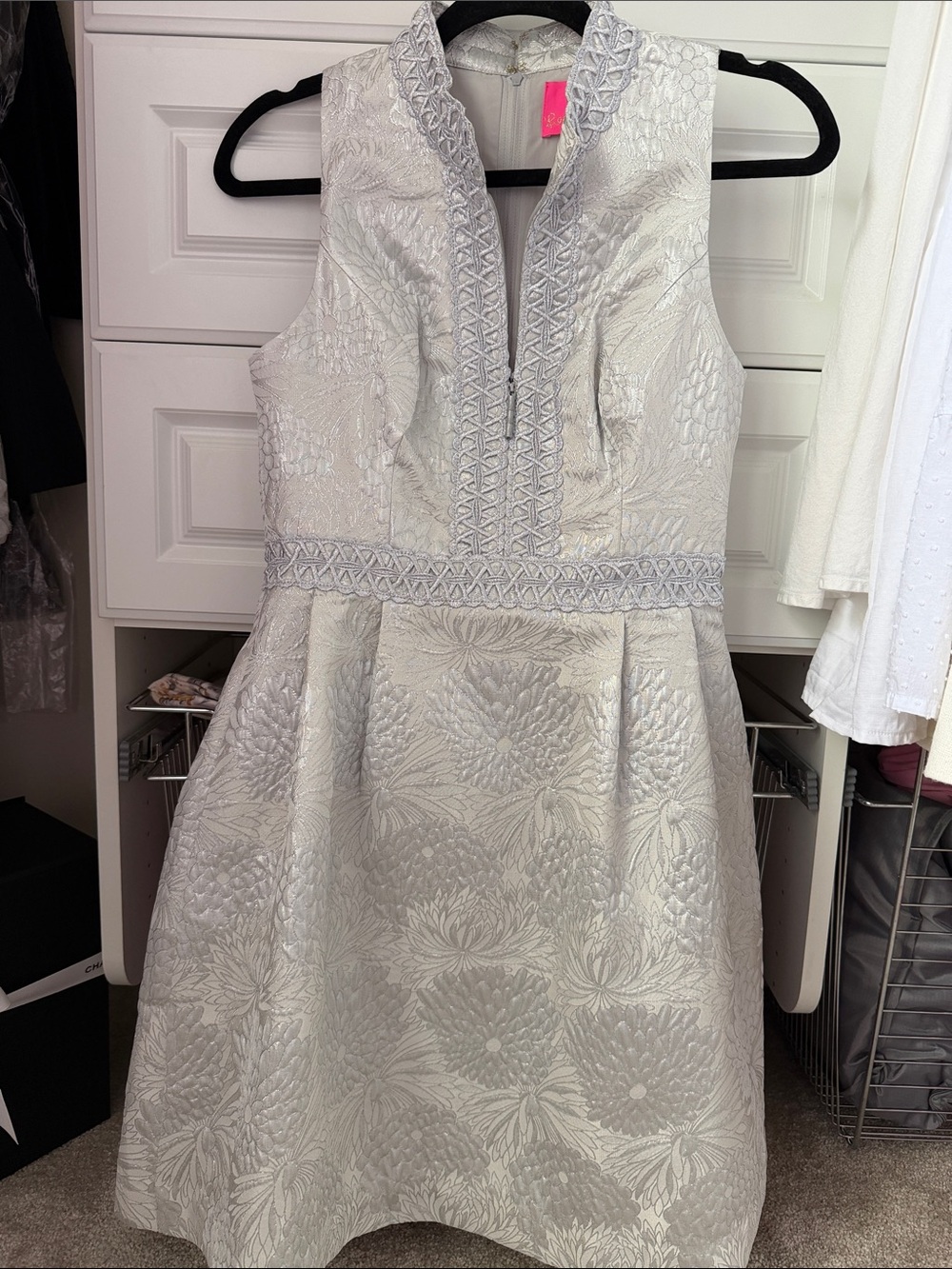 Lilly Pulitzer Silver Metallic Jacquard Fit-and-Flare Dress